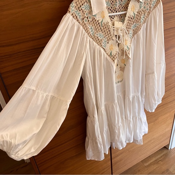 NWT Free People Chain Of Daisies Embroidered Ruffle Dress Tunic / Ivory Combo - Picture 6 of 13